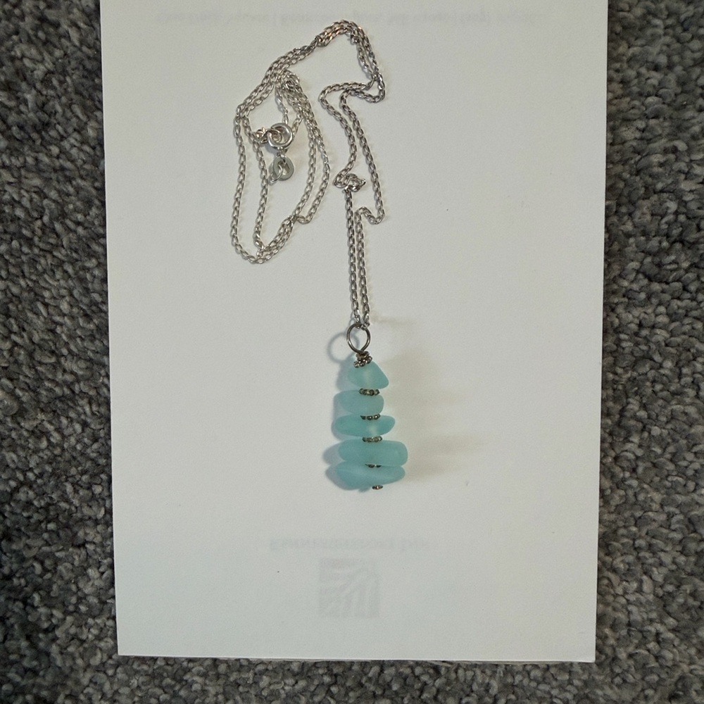 Silver Necklace With Seaglass Stack - image 3